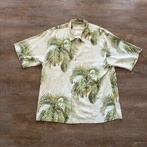 Tommy Bahama 100% Silk Hawaiian Shirt | Palm Print | Cream | Size XL